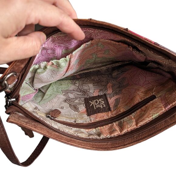 The Sak Striped Patchwork Color Leather Adjustable Crossbody Shoulder Bag SPOT - Picture 9 of 13